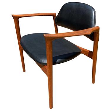 IB Kofod Larsen Writing Chair in Teak with Leather Upholstery