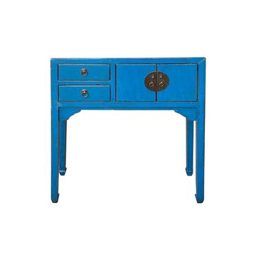 Chinese Oriental Rustic Blue Lacquer Small Slim Foyer Side Table cs7239E 