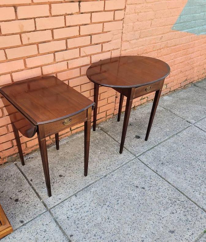 Mahogany Single Drawer Drop Leaf Occasional Tables, 