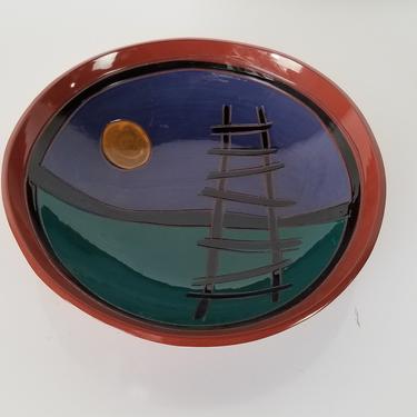 1990s Vintage Ken Artistic Hand-Painted Decorative Pottery Bowl 