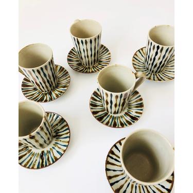 Vintage Handmade Pottery Demittasse Mugs / Set of 6 