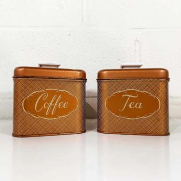 Vintage Copper Maid of Honor Kitchen Canister Set White Lid Mid Century Modern Coffee Tea 50s Canisters Pantry Organization Art Deco 1950s 