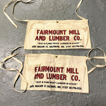 Vintage Advertising Nail Pouch Pair of Work Aprons Fairmount Mill and Lumber Co. Baltimore, MD 