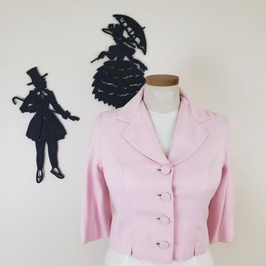 Vintage 1950's Light Pink Linen Jacket / 50s Blouse Top M 