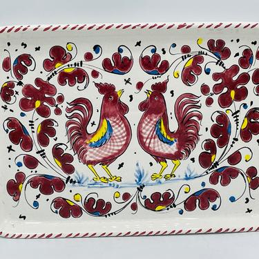 Vintage Majolica Ceramica Nova Deruta Italy Glazed Platter Red ROOSTER COCKEREL Platter - Chip Free 