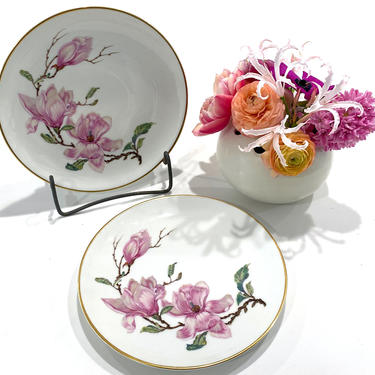 2 Vintage Heinrich Magnolia Dessert or Salad Plates Pink Flowers 