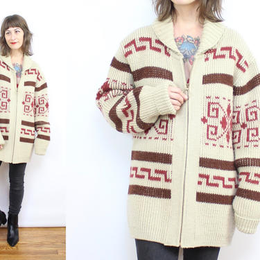 Vintage 70's PENDLETON Sweater Cardigan / 1970's Zip Front Cardigan / Wool Pendleton Sweater / Talon Zipper / Women's Size Large XL 