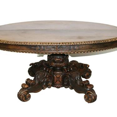 Antique Table, Dining, French, Pedestal, Walnut, Oval, Carved w/ Grapes 1800s!