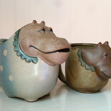 Mid Mod Hippo Mug Pair Japan Pottery UCTCI Gempo - Mid Century Modern Pottery - Coffee Creamer - MCM Ceramics - Robert Maxwell Era 