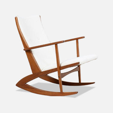 Georg Jensen Sculpted Teak & Boucle Wool Rocking Chair for Kubus M\u00f8bler