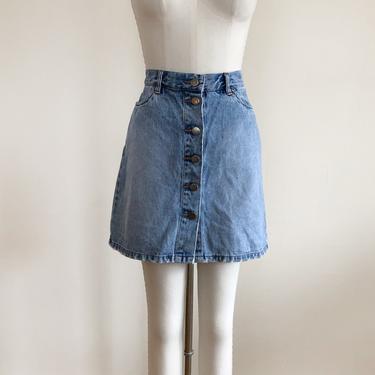 Light Blue Denim Button-Down Mini Skirt - 1990s 