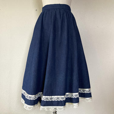 1970s Gunne Sax denim flared skirt 
