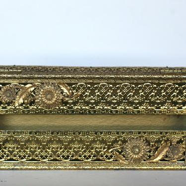 vintage hollywood regency gold metal filigree tissue holder 