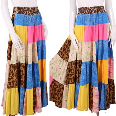 90s TRACY FEITH mixed media silk skirt S / vintage 1990s patchwork brightly colored summer prairie skirt skirt P 
