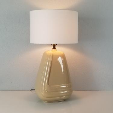 Vintage Monumental Beige Glazed Ceramic Table Lamp 