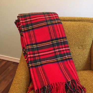 Vintage Wood Furniture Highland Home Industries Wool Plaid Blanket Antique Hunting Scotland 55&amp;quot; × 65&amp;quot; 