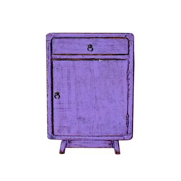 Distressed Purple Lacquer Drawer Retro End Table Nightstand cs5401E 