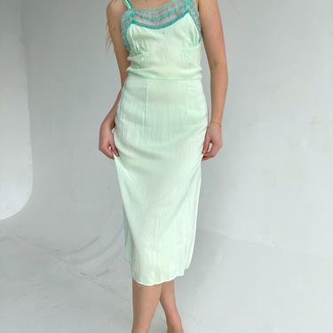 Hand Dyed Lagoon Green Slip with Tulle
