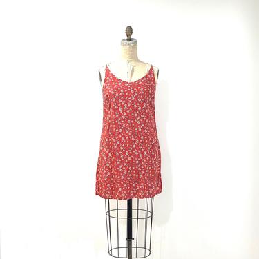 90s red floral slip dress 