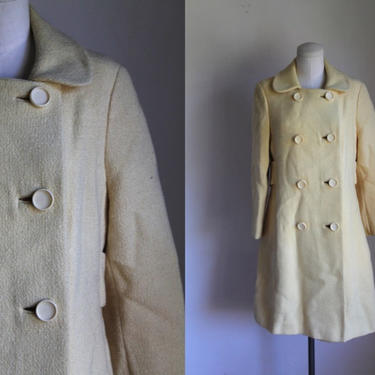 50% OFF...last call // Vintage 1960s Pale Yellow Wool Coat / S 