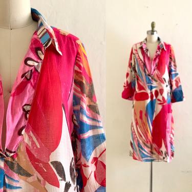 vintage abstract colorful print kaftan dress // printed cover up 