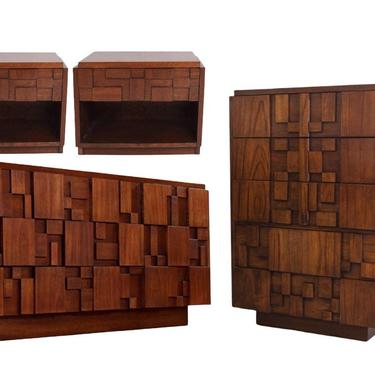 Free Shipping Within US - Paul Evans for Lane Furniture Mid Century Modern Brutalist Dresser Table Stand Bedroom Set 