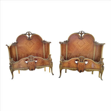 VINTAGE French Provincial Satinwood Twin Headboard and Matching Footboard  (2) A PAIR 