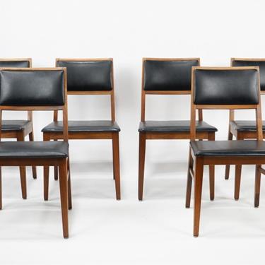 Set of 6 Walnut and Black Vinyl Dining Chairs