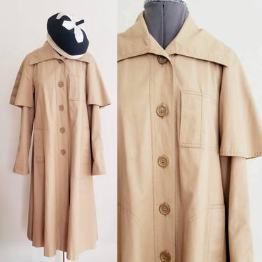 1980s Brown Trench Coat / 80s Button Down Raincoat with Shawl Panels / Small / Manon 