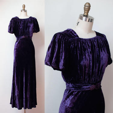 1930s Purple Velvet Dress / 30s Bias Cut Gown 