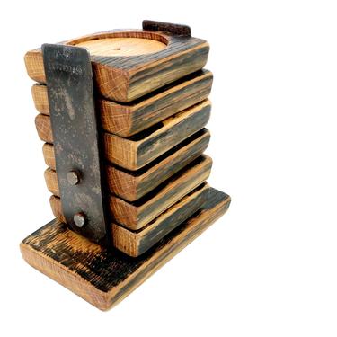 Whiskey Barrel Coasters Set - Personalize For Him or Her - Anniversary Gifts - Bourbon Barrel Coaster Tower 