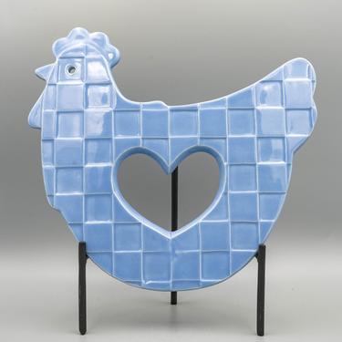 Blue Ceramic Trivet, Treasure Craft Chicken | Vintage Pottery Rustic Home Decor | Wall Decor 