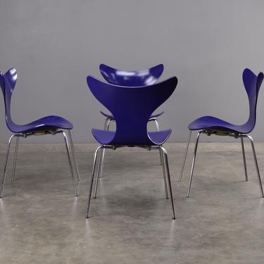 4 Arne Jacobsen Lily Dining Chairs Cobalt Blue Danish Modern 