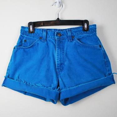 Vintage 1990s Levi Strauss Electric Blue High Waist Denim Shorts, Size 28 