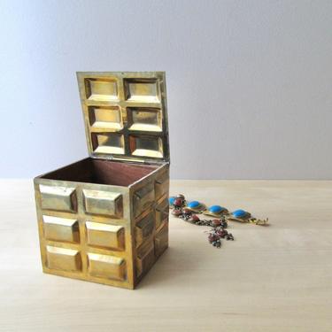 hinged brass box jewelry case with wood lining cube design 