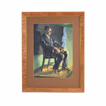 Vintage 1940’s Impressionist Painting Seated Handsome Man in Reflective Mood 