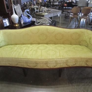 SOFA BY HICKORY CHAIR/ MAHOGANY WITH YELLOW DAMASK FABRIC