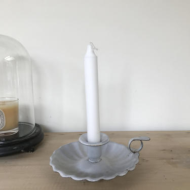 Beautiful vintage French  white enamelware candle holder 