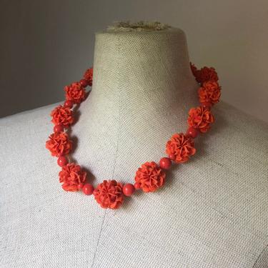 1950s Coral Carnation Necklace 