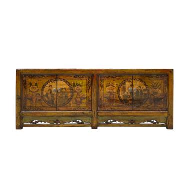 Distressed Olive Green Yellow Scenery Sideboard Table TV Console Cabinet cs6964E 