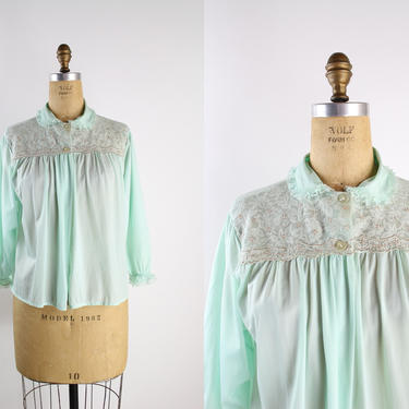 50s Mint Green Bed Jacket Negligee / 50s Lingerie Glam / Pin Up Lingerie / Vintage Camisole / Vintage Jacket / Bridal / Cape / One Size 