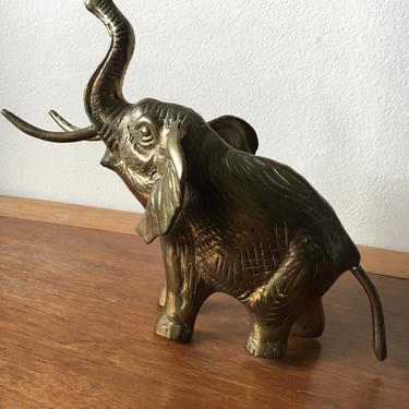 Vintage Semi-Solid Large Brass Elephant - Made in Malaysia 