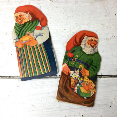 Danish nisse table decorations with carols -a pair - vintage Scandinavian Christmas 