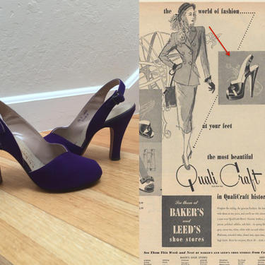 Only Mode of Transportation - Vintage 1940s Purple Nubuck Leather D'Orsay Sling Back Heels Shoes Pumps - 7.5 