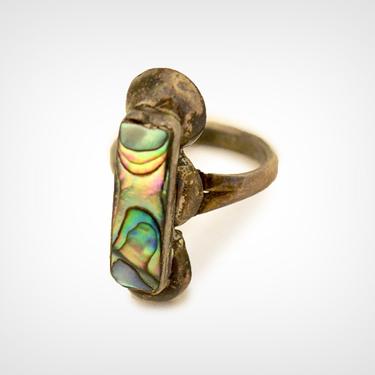 40s Ring // 1940’s Mexican Sterling Silver Ring Abalone Inlay 