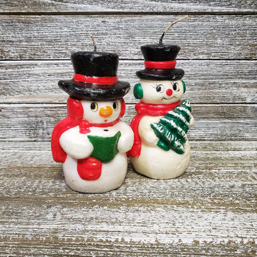 Vintage Snowman Wax Candles, Winter Decorations, Snowman with Christmas Tree, Singing Snowman, Frosty the Snowman, Vintage Holiday Decor 