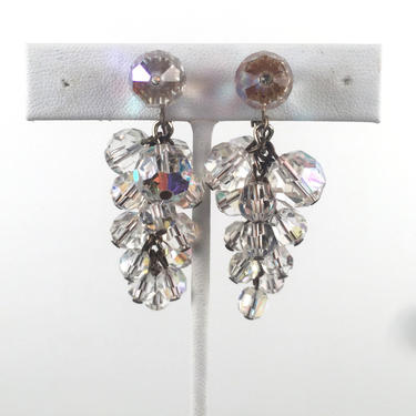 Vintage 1960s Clear Stone Chandelier Earrings Clip Ons 