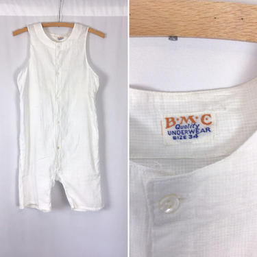 Vintage 40s Union Suit | Vintage white cotton one piece underwear | 1940s BMC men’s undergarment 