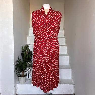 Cute 1940s Rayon Red and White Polka Dotted Dress Vintage Altered Volup 46 Bust 