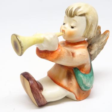 Vintage Hummel Goebel 'Tuneful Angel' Sitting Angel with Tumpet Porcelain Figurine #238W. Germany 